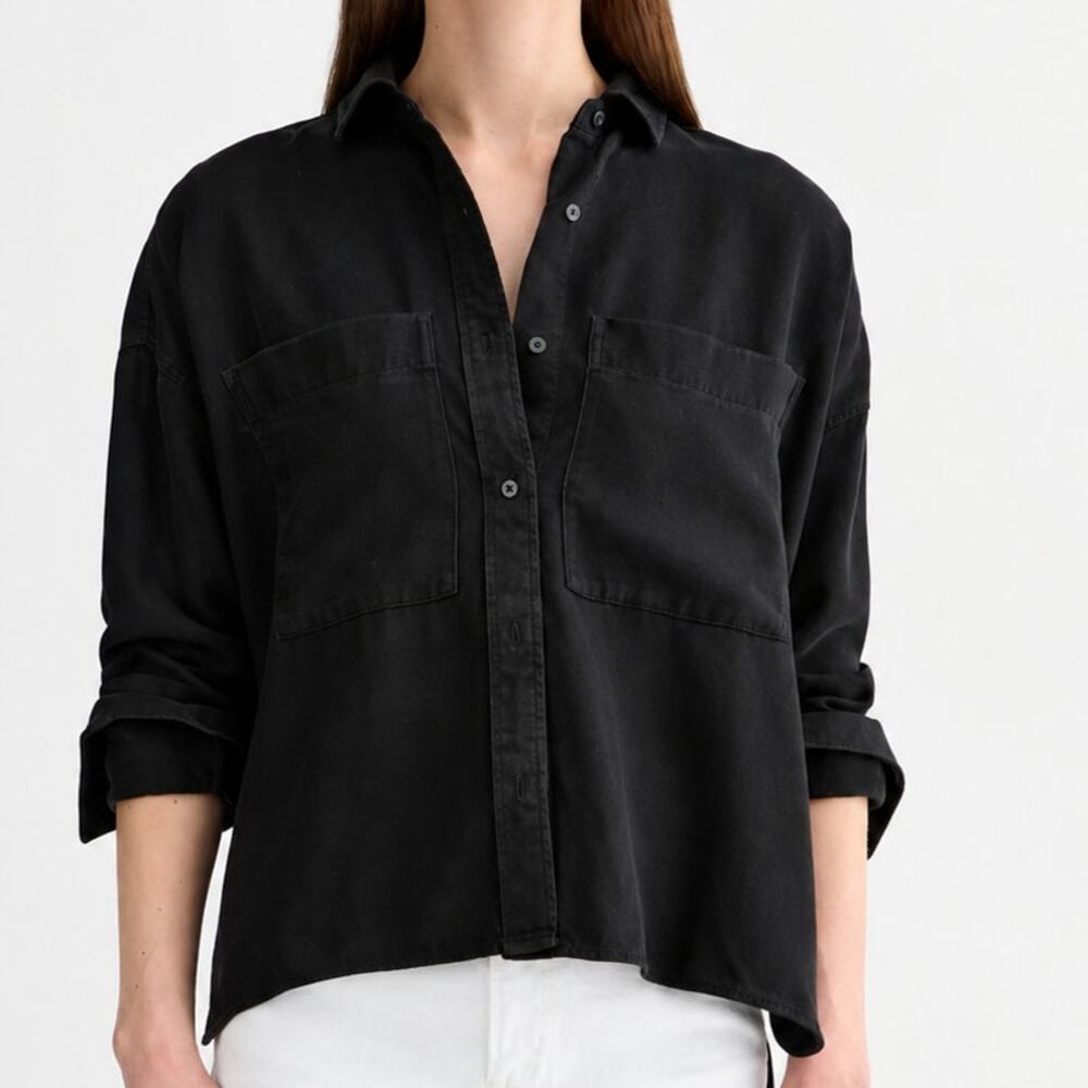 Everlane Tencel Boxy Overshirt Womens Large Black Button Down Relaxed Lyocell